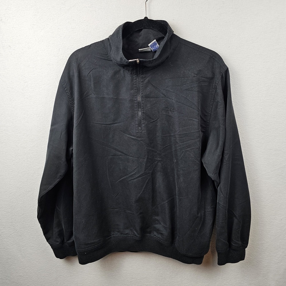 IZOD Jacket Woman's Size Large Black Vintage 1/4 Zip Windbreaker